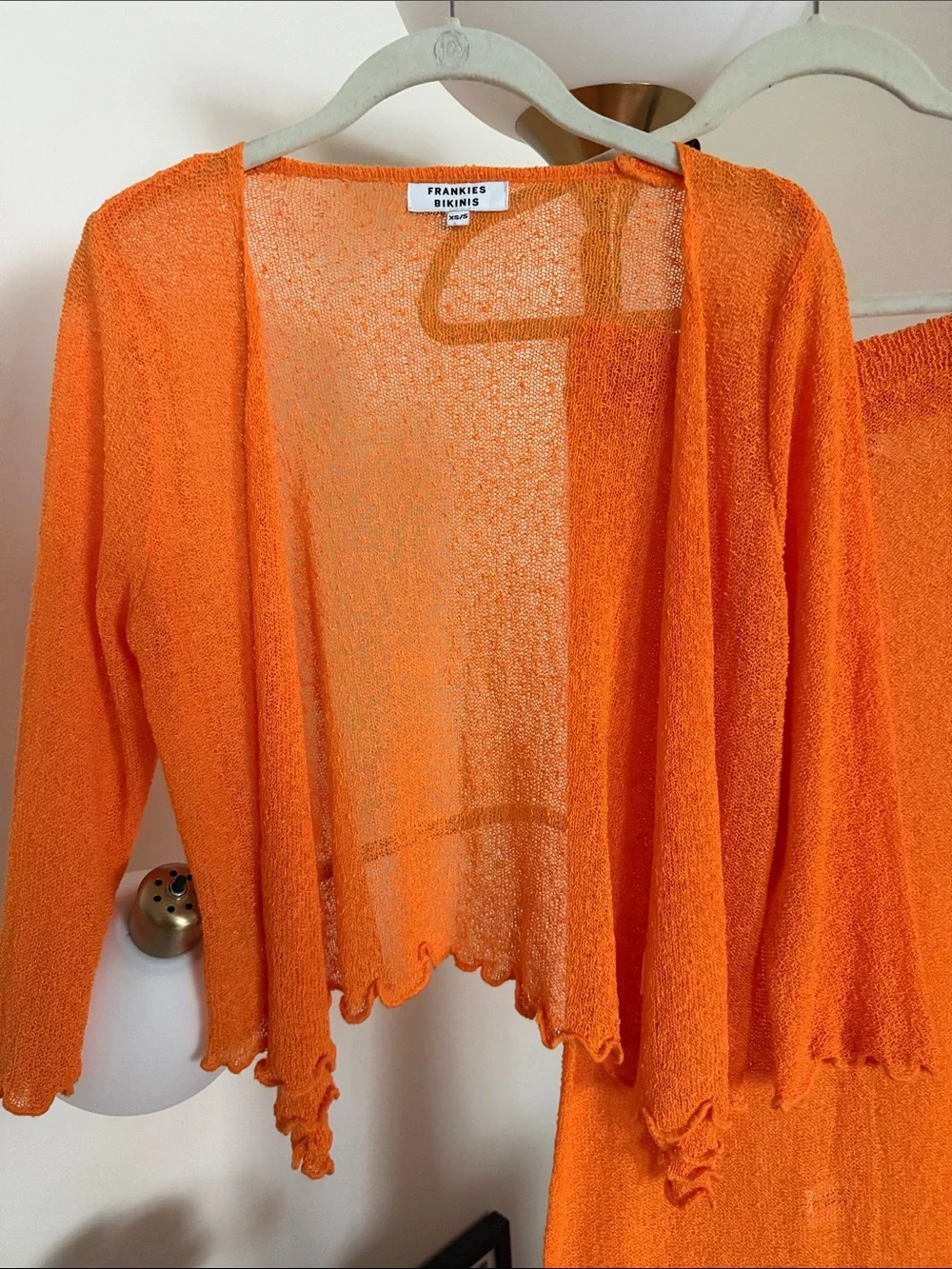 Frankie's Bikinis Bright Orange Sheer Knit Cardigan & Skirt Set